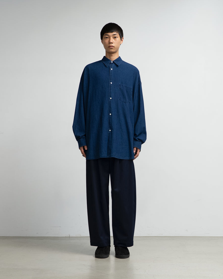SIDOGRAS Indigo Poplin L/S Oversized Regular Collar Shirt