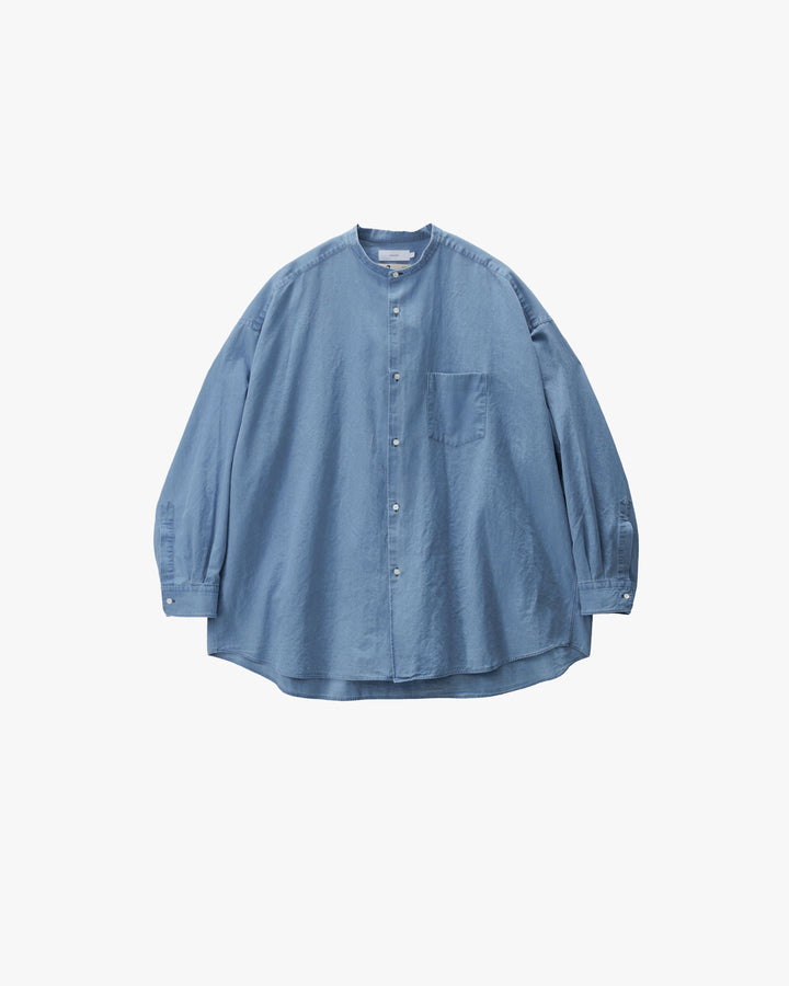 SIDOGRAS Indigo Poplin L/S Oversized Band Collar Shirt