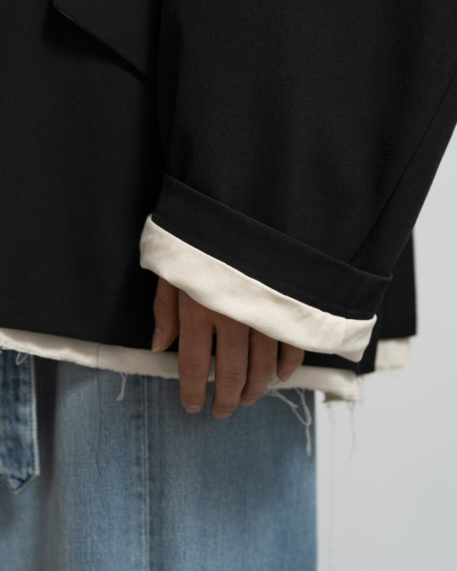 CF.GP Back Satin Gabardine Bal Collar Coat