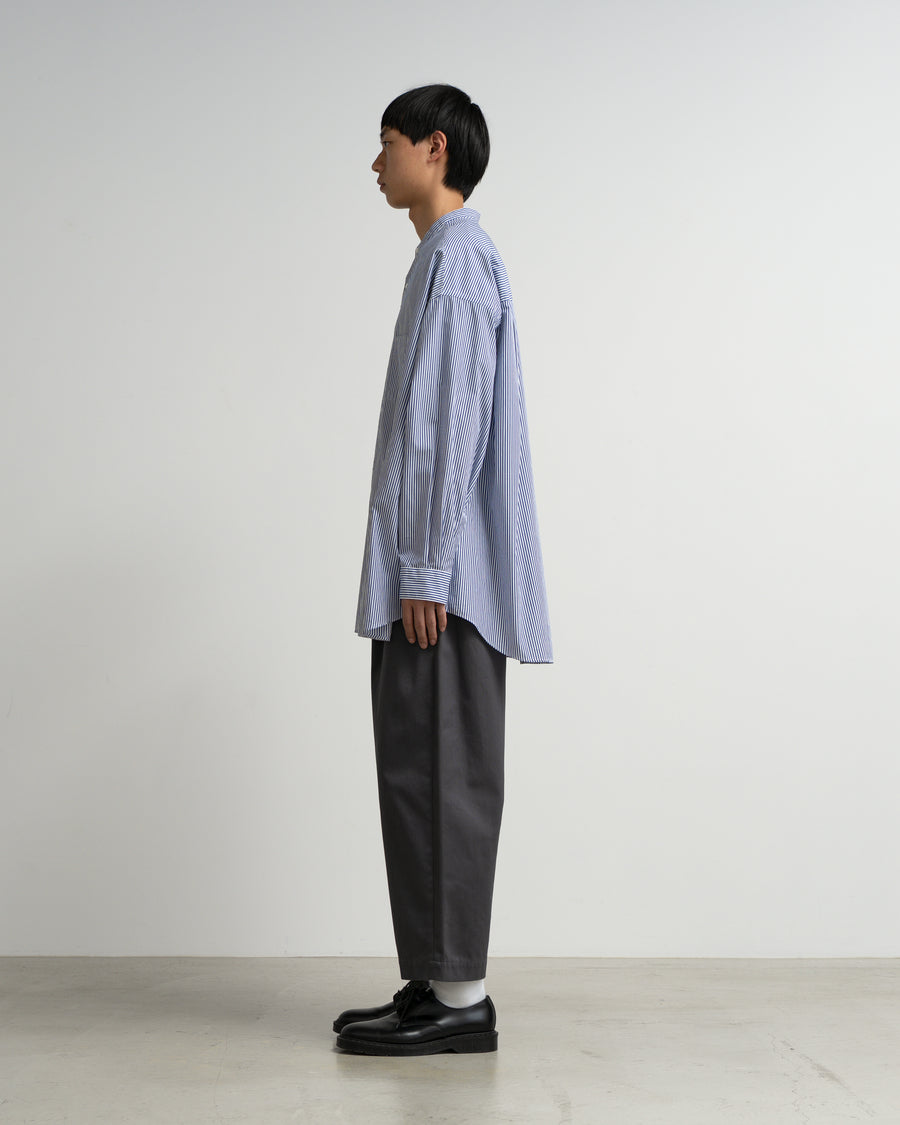 Broad Stripe L/S Oversized Band Collar Shirt