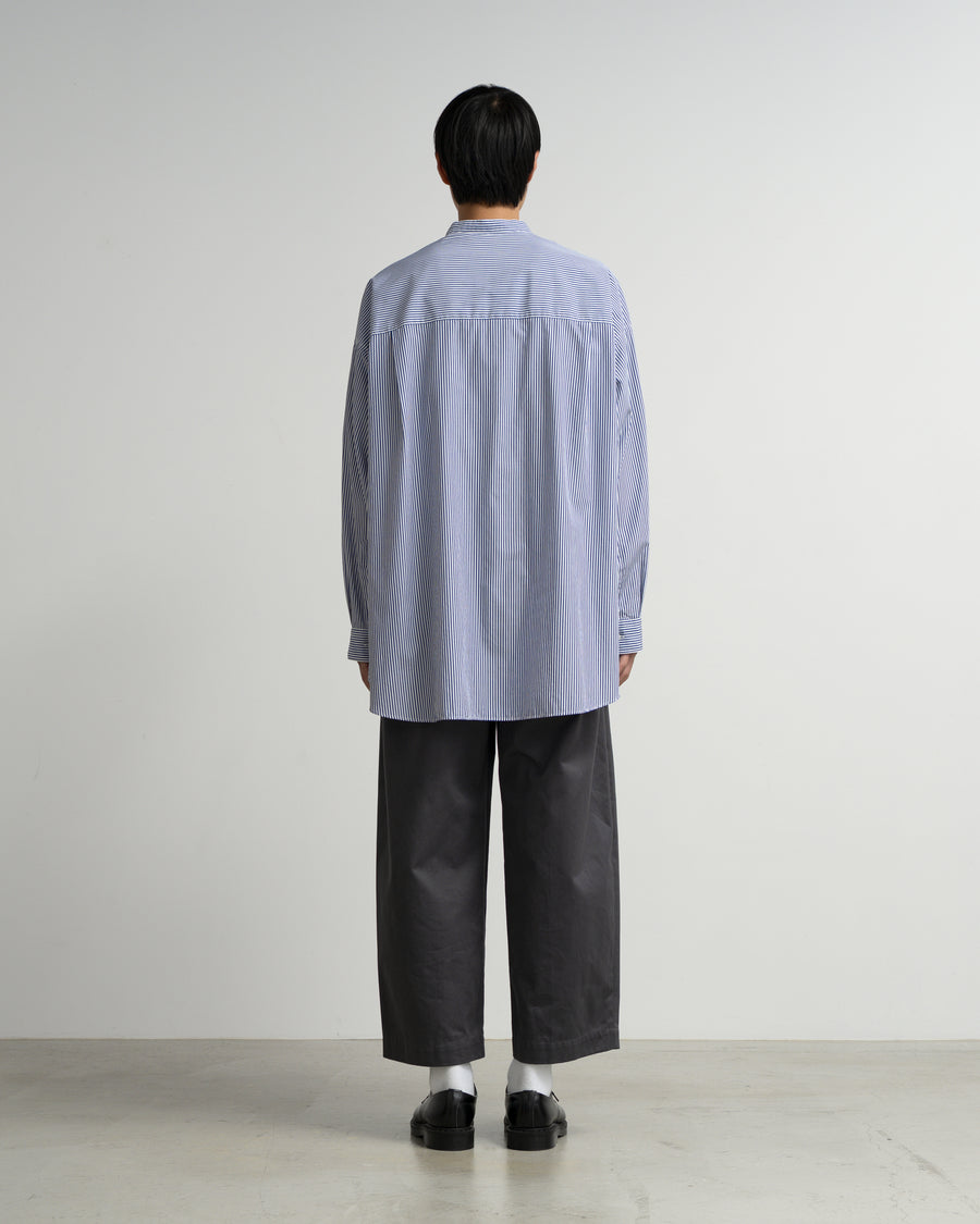 Broad Stripe L/S Oversized Band Collar Shirt