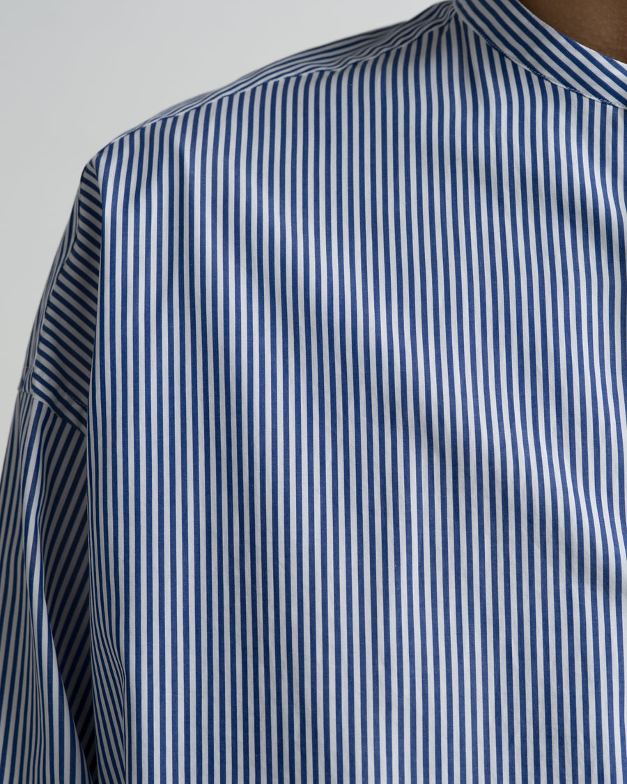 Broad Stripe L/S Oversized Band Collar Shirt