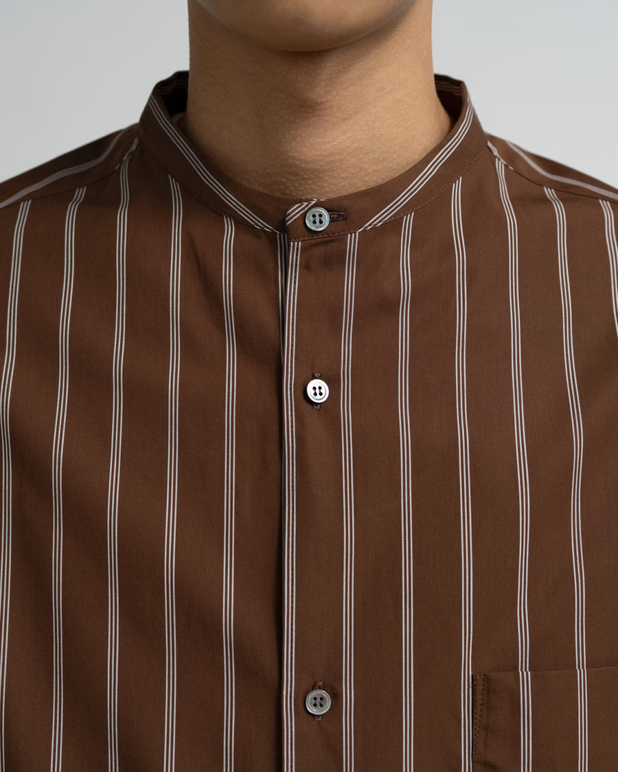 SIDOGRAS Stripe L/S Oversized Band Collar Shirt