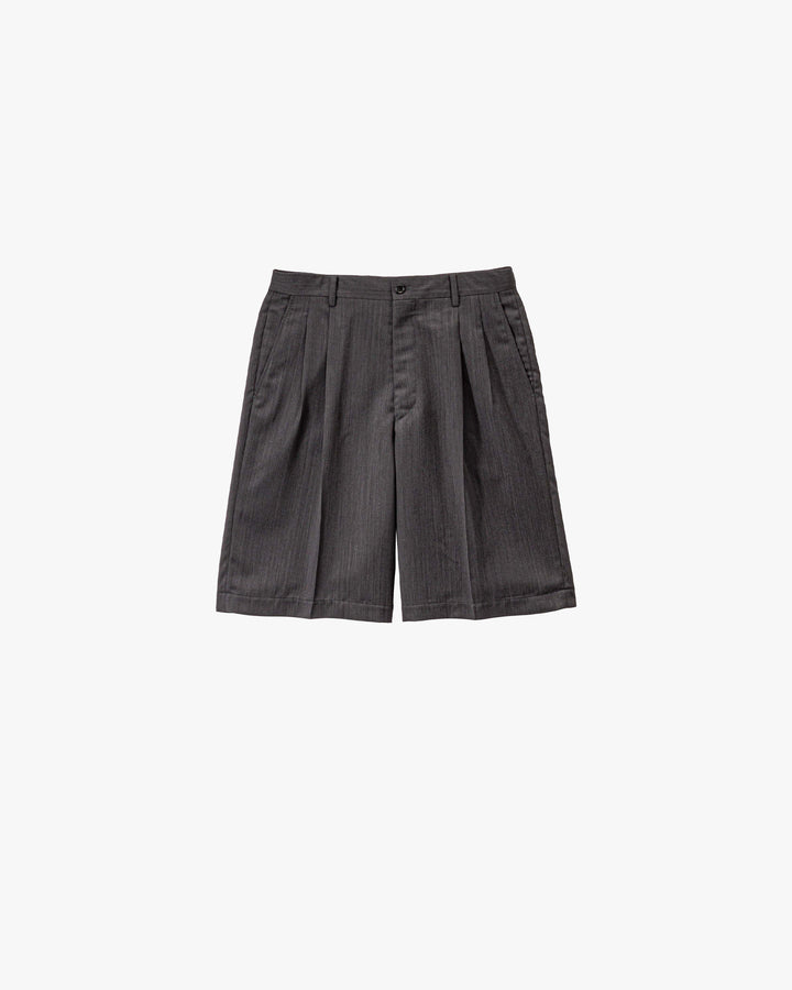 Melange Herringbone Pleated Wide Shorts