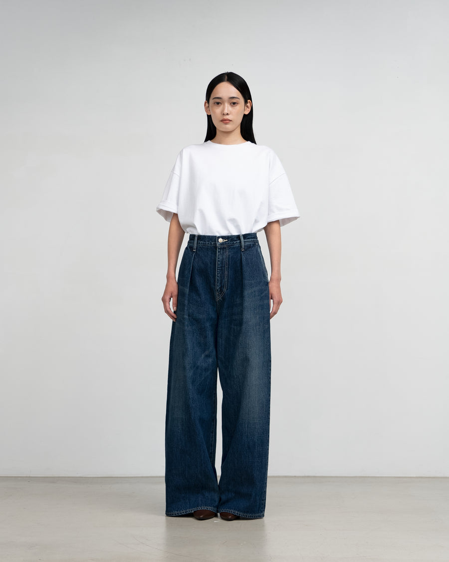 Selvage Denim Two Tuck Wide Pants -DARK FADE-