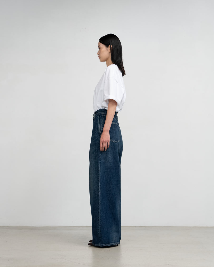 Selvage Denim Two Tuck Wide Pants -DARK FADE-