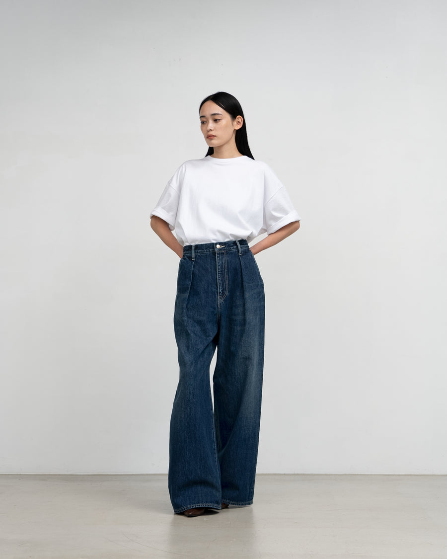Selvage Denim Two Tuck Wide Pants -DARK FADE-