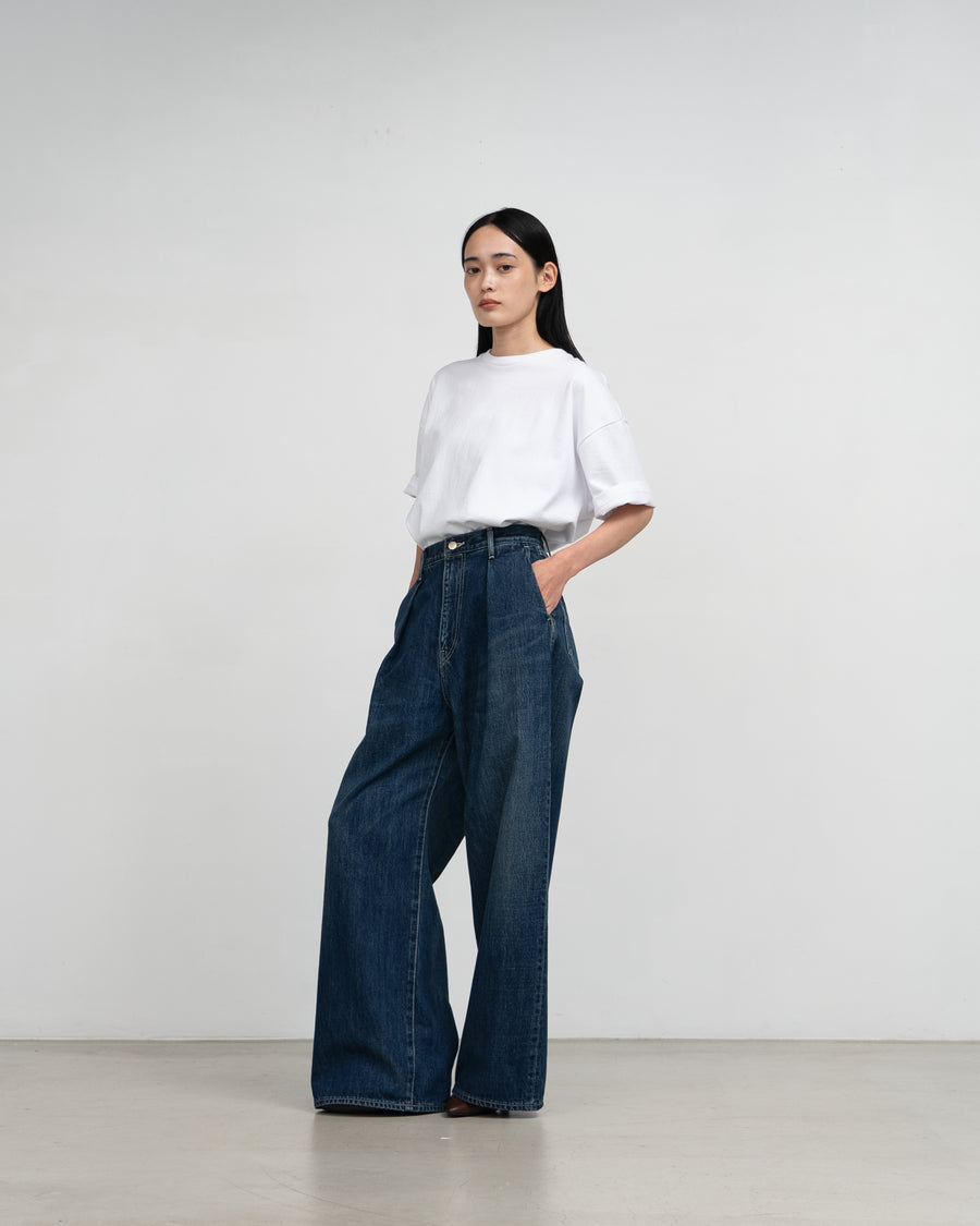 Selvage Denim Two Tuck Wide Pants -DARK FADE-