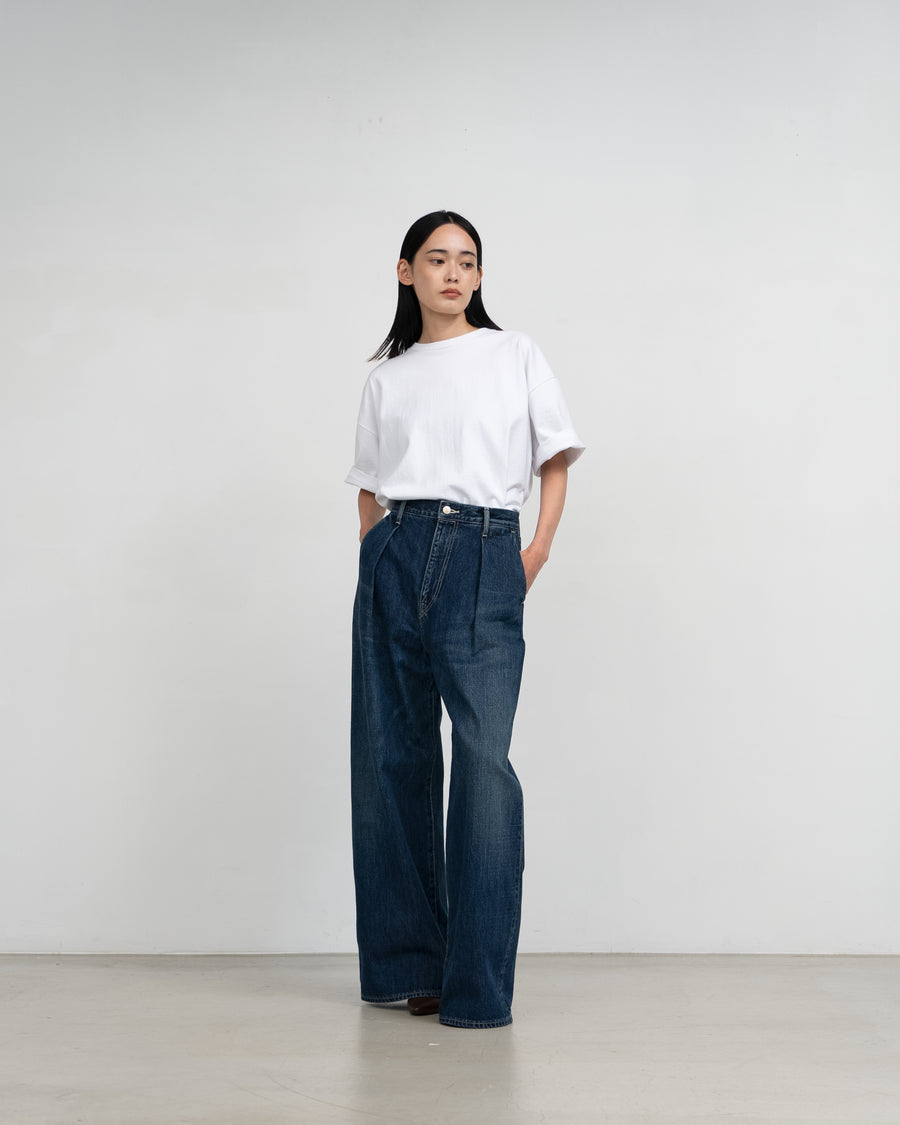 Selvage Denim Two Tuck Wide Pants -DARK FADE-