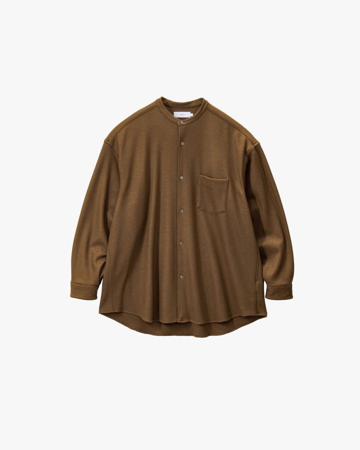 Wool Smooth Flannel Oversized Band Collar Shirt